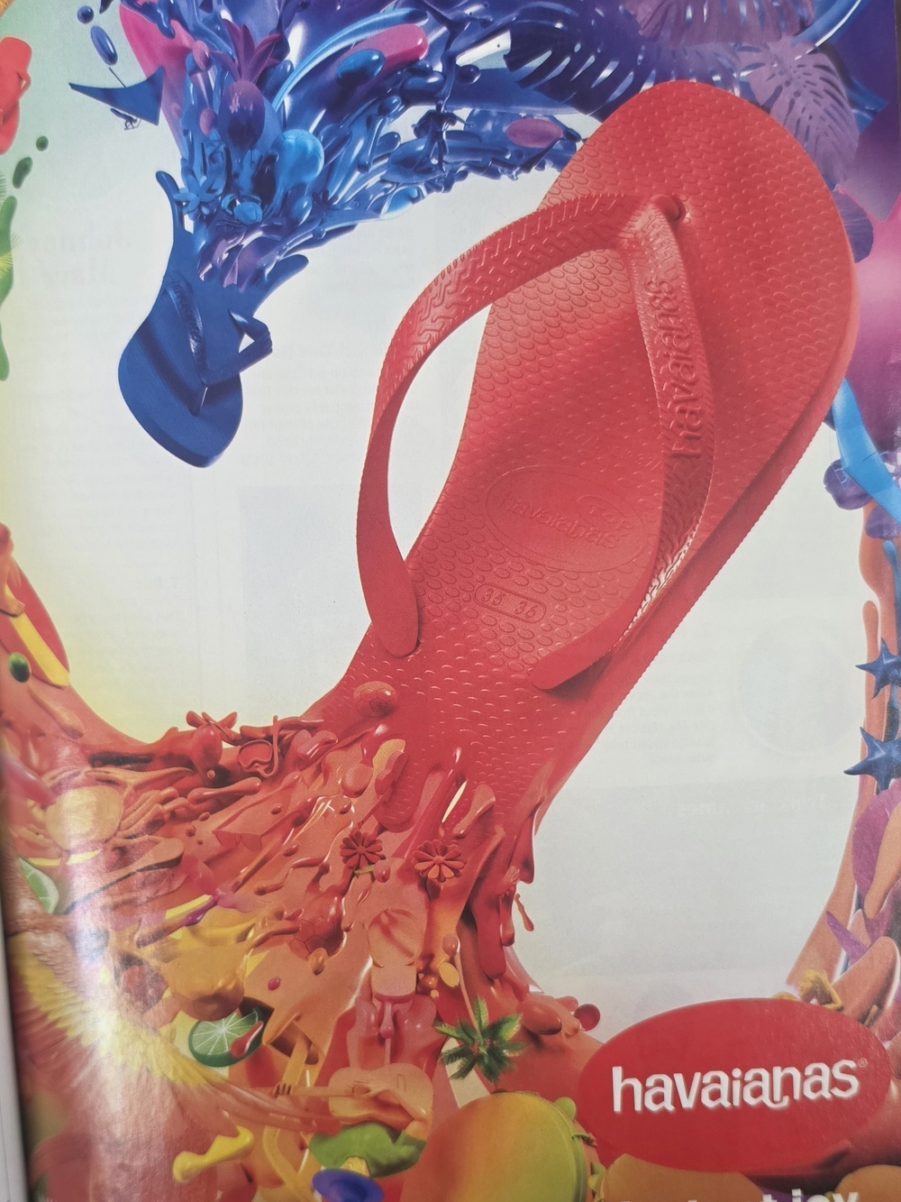 Havaianas flip-flops are featured in a vibrant, splash-filled print ad. 8"×10"